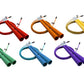 Six speed jump ropes in red, orange, yellow, green, blue, and purple with foam handles and coiled cords on white background