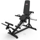 Black leg press machine with padded seat and backrest, chrome frame, and foot platform, shown on white background
