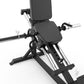 Warrior CPL100 compact leg press with black padded seat and footrest, silver metal frame, on white background