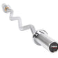 Warrior Chrome Olympic Curl Barbell with white curved bar and chrome sleeve, displayed on white background