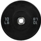 Black rubber bumper plate with 10 LB weight marking and silver center hub, viewed from front on white background
