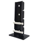 Warrior D22.5 adjustable dumbbells with black rectangular weight plates stacked vertically on stand with two silver chrome ha