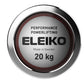 Eleiko 20kg performance powerlifting bar with red and silver weight plate design, made in Sweden