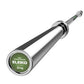 Eleiko Performance Powerlifting Bar, 20 kg, chrome and black with green label, on white background