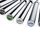 Six Eleiko powerlifting bars with black sleeves and colored end caps arranged in a row on white background