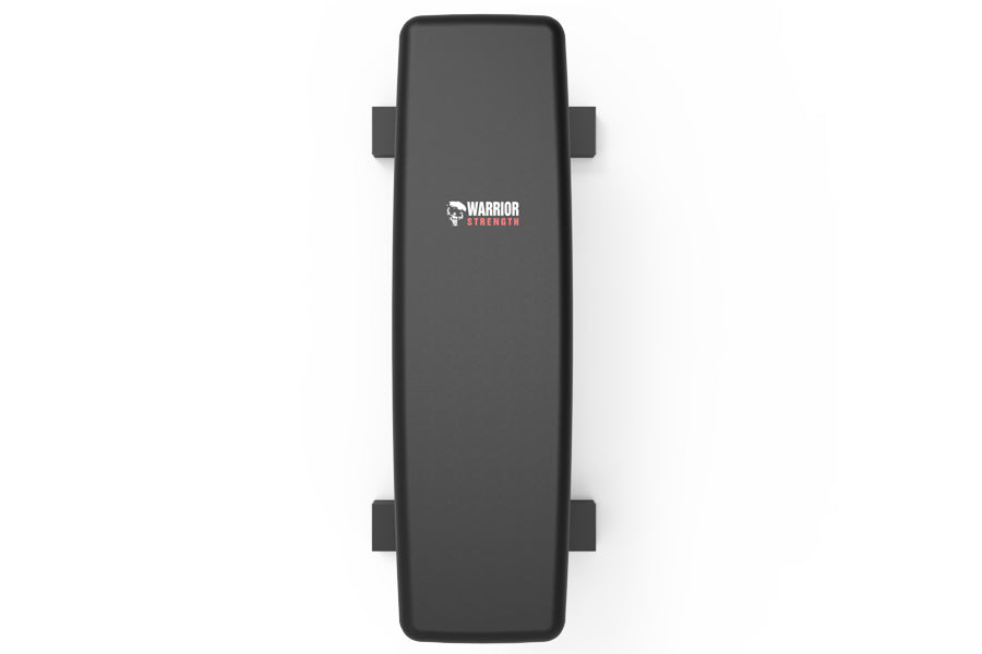 Warrior FB50 heavy duty flat bench with black padded surface and side handles on white background
