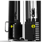 Black and silver Warrior FT900 cable pulley functional trainer with dual stacks, yellow adjustment knob, and overhead pulleys