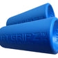 Two blue cylindrical fat gripz axle bar adapters with embossed branding, stacked on white background