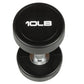 Warrior Elite 10LB black and gray urethane dumbbell with white logo, shown flat lay on white background
