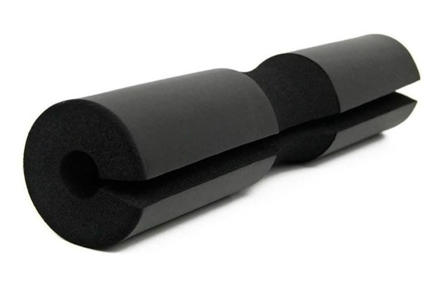Warrior Foam Weight Bar Support Squat Pad in black and gray foam, cylindrical design with center opening, flat lay view