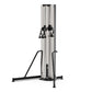 Warrior Hi/Lo cable pulley functional trainer with silver aluminum frame, black metal base and stabilizer arms, dual black ha