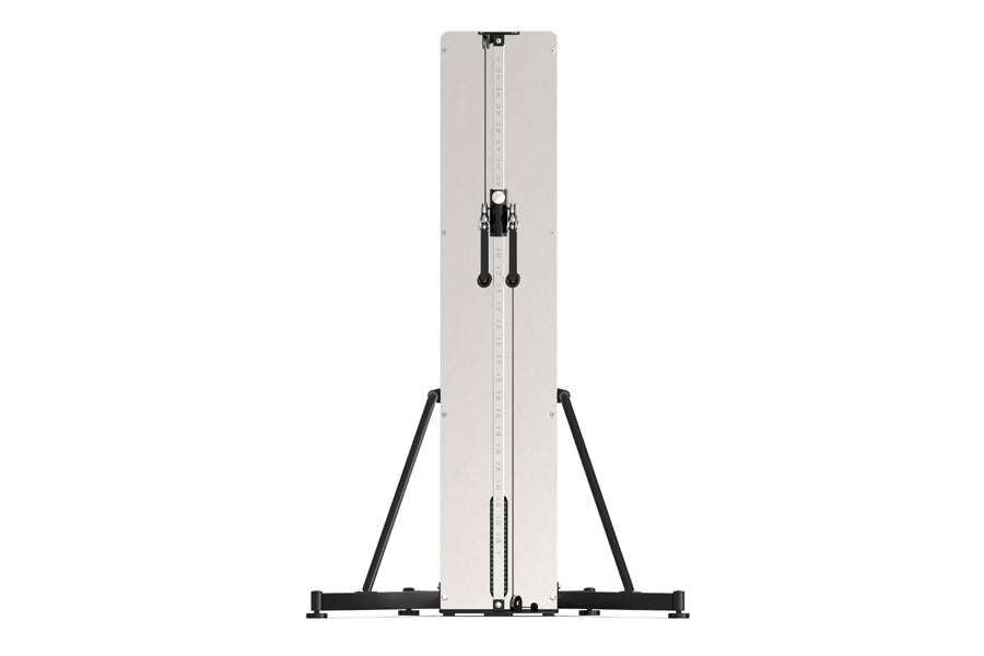 Warrior Hi/Lo Cable Pulley Functional Trainer with single white stack, black dual cable handles, and stabilizing legs on whit