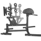 Black metal glute and ham developer machine with adjustable weight plates and padded seat, shown on white background
