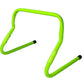 Warrior Adjustable Speed Hurdles in neon green with black foot pegs, shown flat lay on white background