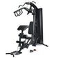 Black Warrior HG500 home gym with leg press, seated bench, and overhead arm pulldown machine on white background