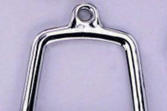 Warrior Heavy Duty Rotating Forged Solid Cable D Handle, silver metal with attachment loop on lavender background