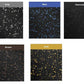 Speckled rubber gym flooring tile color swatches showing grey with white flecks, blue with blue speckles, charcoal, brown wit