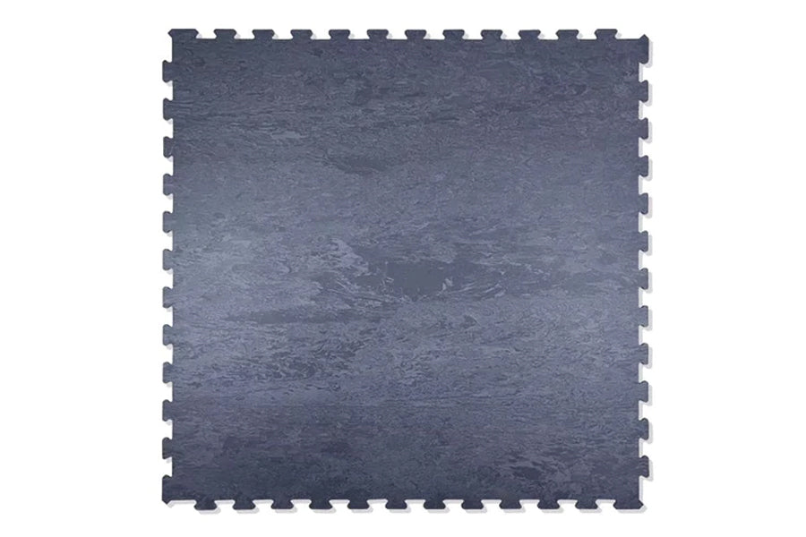 Warrior Marble Interlocking Tile Gym Flooring in cloud grey with textured surface and puzzle-piece edges on white background