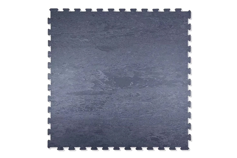 Warrior Marble Interlocking Gym Tile in gunmetal grey with textured surface and puzzle-piece edge connectors