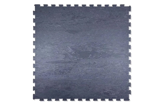 Warrior Marble Interlocking Gym Tile in smoke grey with textured surface and interlocking edges, shown flat