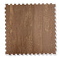 Brown wood-grain interlocking foam floor tile with puzzle-piece edges on white background