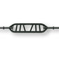 Black multi-grip Olympic barbell with horizontal ribbed handle and rotating sleeves on white background