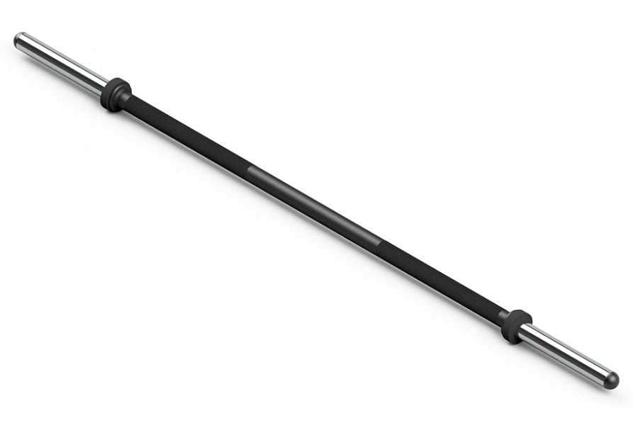 Warrior Olympic Fat Bar with black rubber grip and chrome steel sleeves on white background