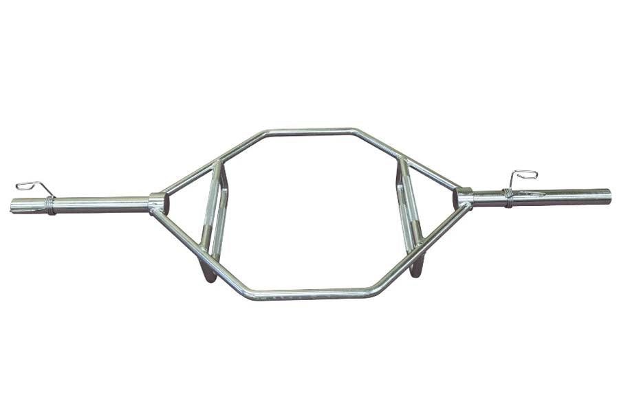 Warrior Chrome Olympic Hex Bar with angled grip handles and rotating sleeves on white background