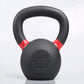 Black powder-coated kettlebell with red accents and handle, marked 10kg 22lb, on white background