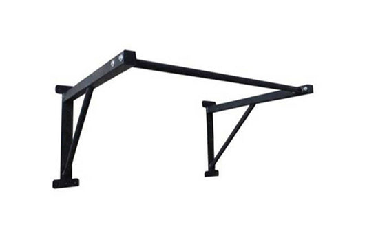 Warrior Premium black steel wall-mounted pull-up bar with angled frame and bracket supports on white background
