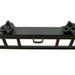 Black steel power rack top bar with dual skull-shaped safety stops and center handle, front view on white background