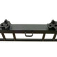 Black metal power rack top rail with paw-shaped safety stops and attachment points on white background