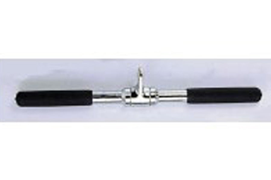 Warrior Revolving 12-inch solid straight bar with chrome center and black grip handles on light background
