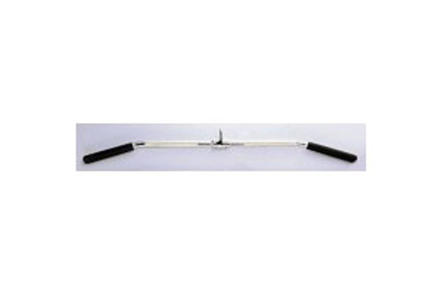 Warrior Revolving 40-inch solid lat bar with chrome shaft and black rubber handles on white background