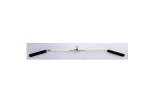 Warrior Revolving 40-inch solid lat bar with chrome shaft and black rubber handles on white background
