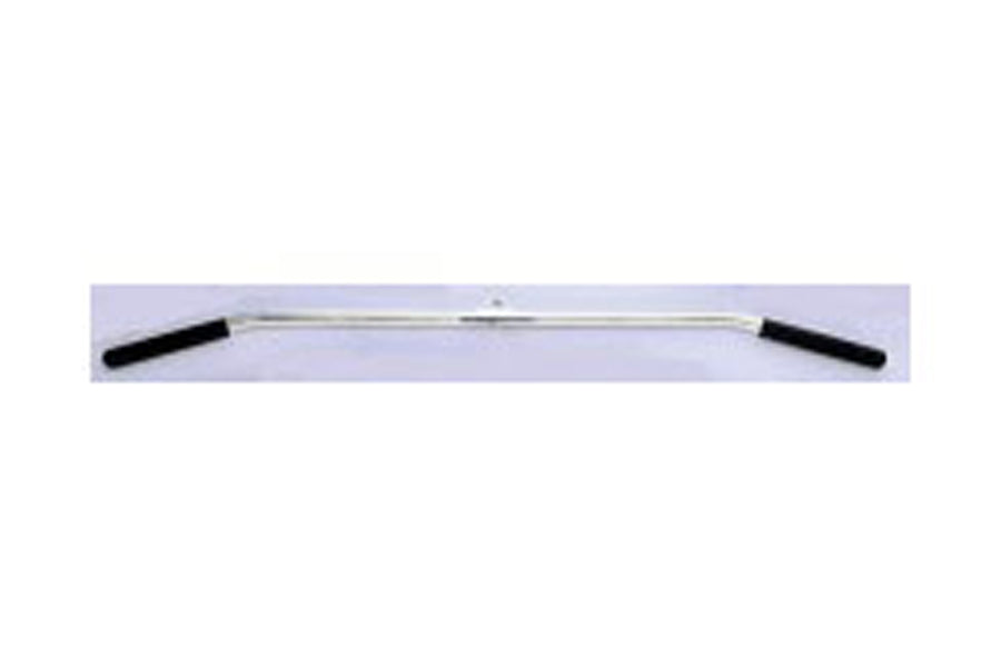 Warrior Revolving 48" Hollow Lat Bar with black rubber grips and chrome center shaft on white background