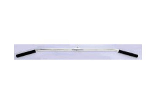 Warrior Revolving 48" Hollow Lat Bar with black rubber grips and chrome center shaft on white background