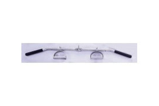 Warrior Revolving 48-inch solid super lat bar with chrome center and black grip handles on white background