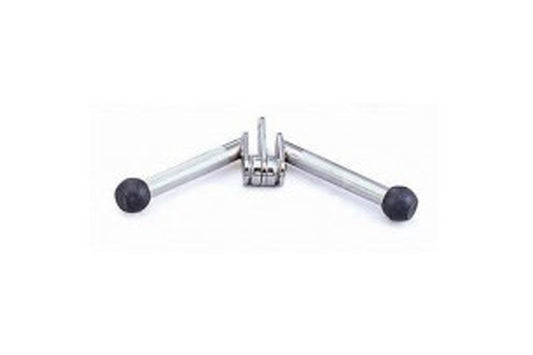 Warrior Revolving Solid Press Down Bar with chrome arms and black rubber handles on white background