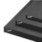 Three stacked black rubber gym floor mats showing thickness measurements of 3/4", 1/2", and 3/8" on white background