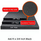Black rubber gym floor mat showing three thickness options (3/8", 1/2", 3/4"), textured surface with excellent traction, made