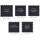 Five black interlocking foam floor mats showing center, corner, and border tile options with beveled and non-beveled edges, e