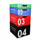 Stackable plyo box set with four boxes in green, blue, red, and black, numbered 01-04, on white background