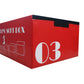 Red and black stackable plyo box set with "PLYO SOFT BOX" text and "03" number on white background