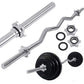Warrior Standard 1" EZ-Curl Bar with threaded spin-lock collars, black weight plates, curved chrome bar, and rubber washers i