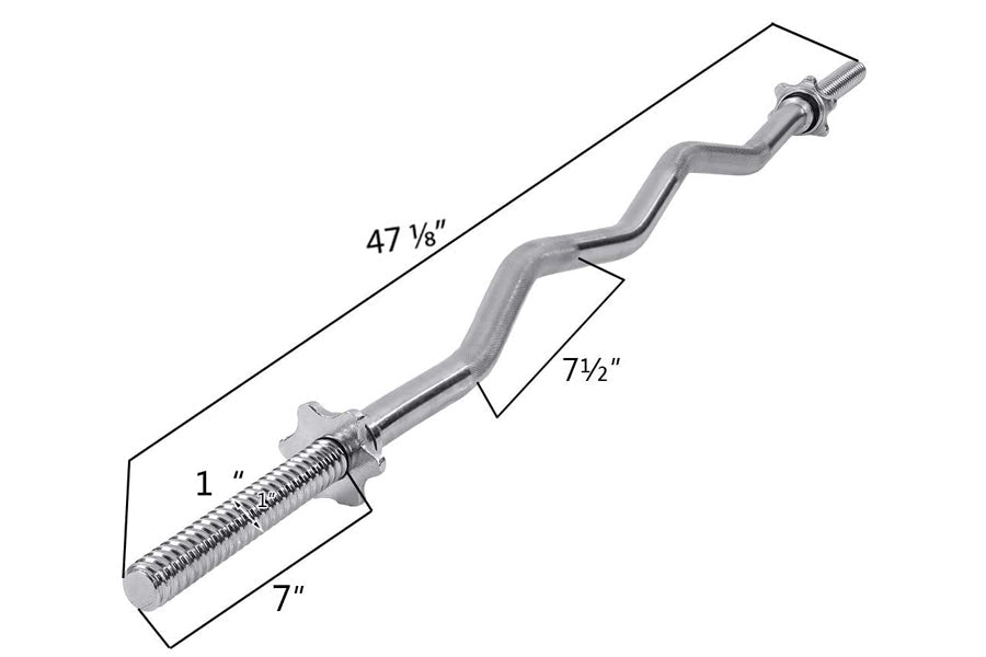 Warrior Standard 1" EZ-Curl Bar with threaded spin-lock collars, chrome finish, 47 5/8" total length with curved grip section