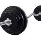 Warrior Standard 1" EZ-curl bar with threaded spin-lock collars, black rubber plates and chrome bar on white background