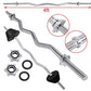 4ft chrome EZ-curl barbell with wavy center grip, spin-lock collars, threaded sleeves, and hardware components displayed on w