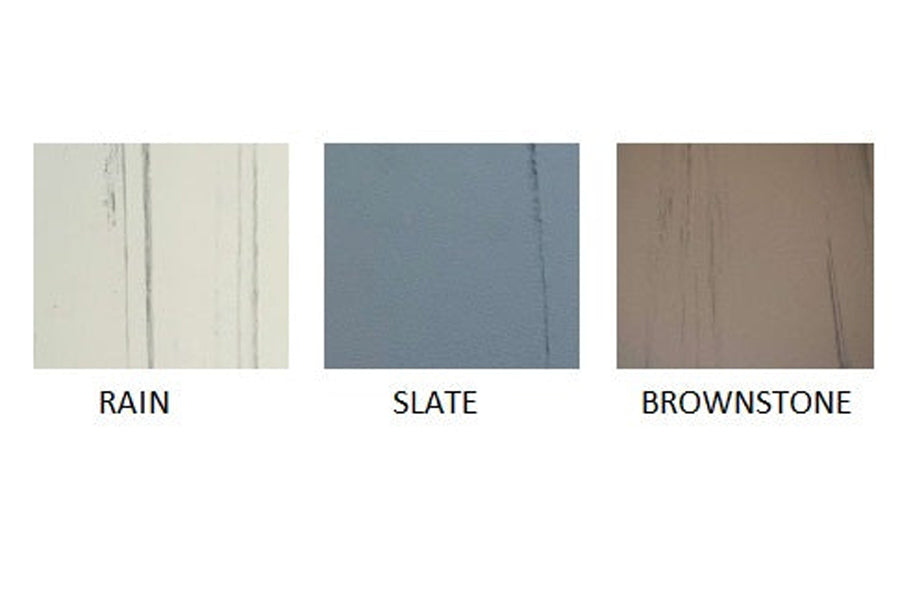 Warrior Stone Gym Flooring Tile in Rain, a cream-colored textured rubber tile shown with Slate and Brownstone color options
