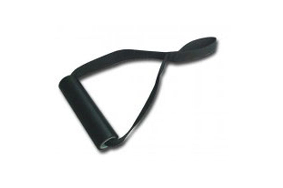 Black nylon strap with loop attachment on white background